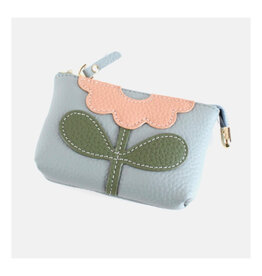 Pretty Persuasions Genuine Leather Flower Coin Purse - Grey