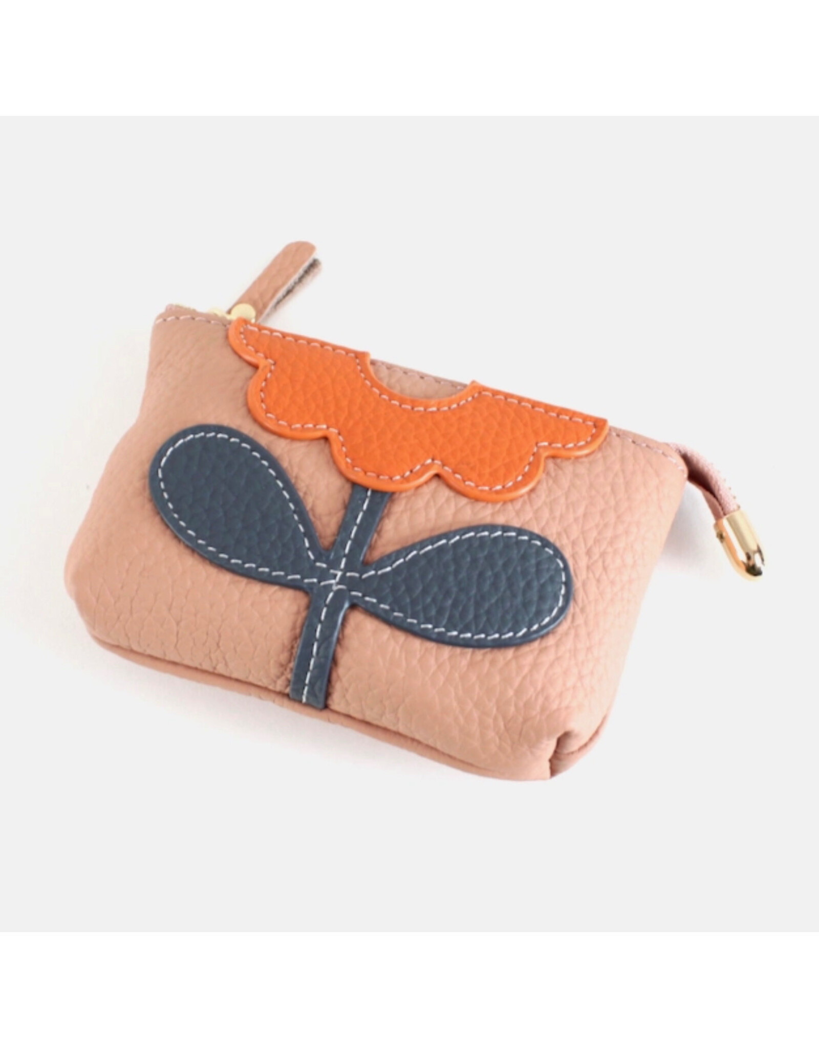 Pretty Persuasions Genuine Leather Flower Coin Purse - Peach