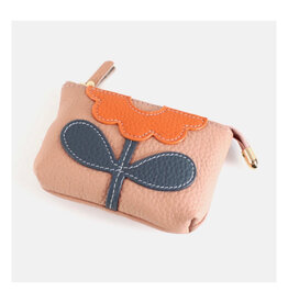 Pretty Persuasions Genuine Leather Flower Coin Purse - Peach