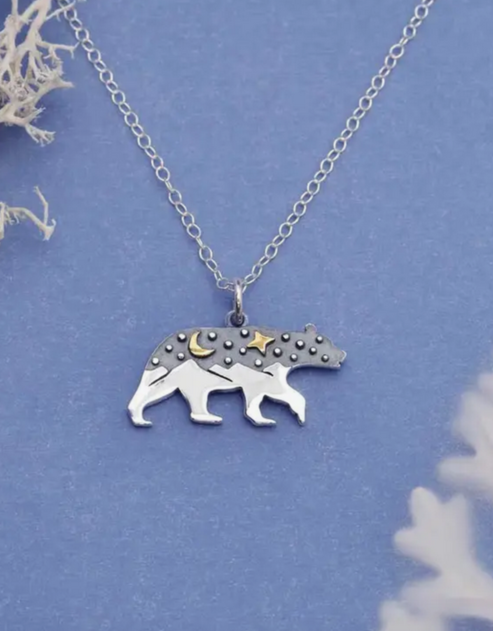 Silver Bear with Bronze Moons Necklace