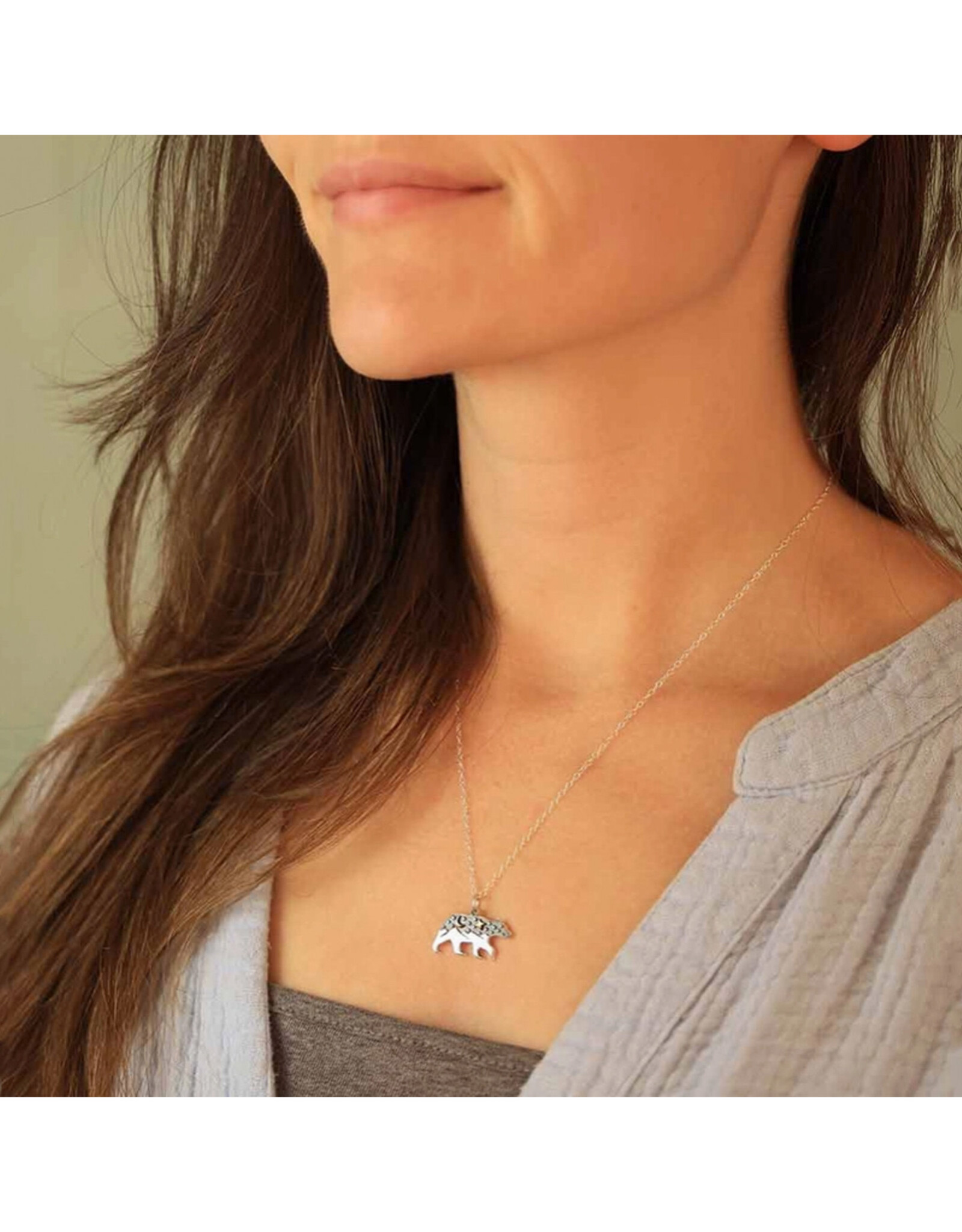 Silver Bear with Bronze Moons Necklace