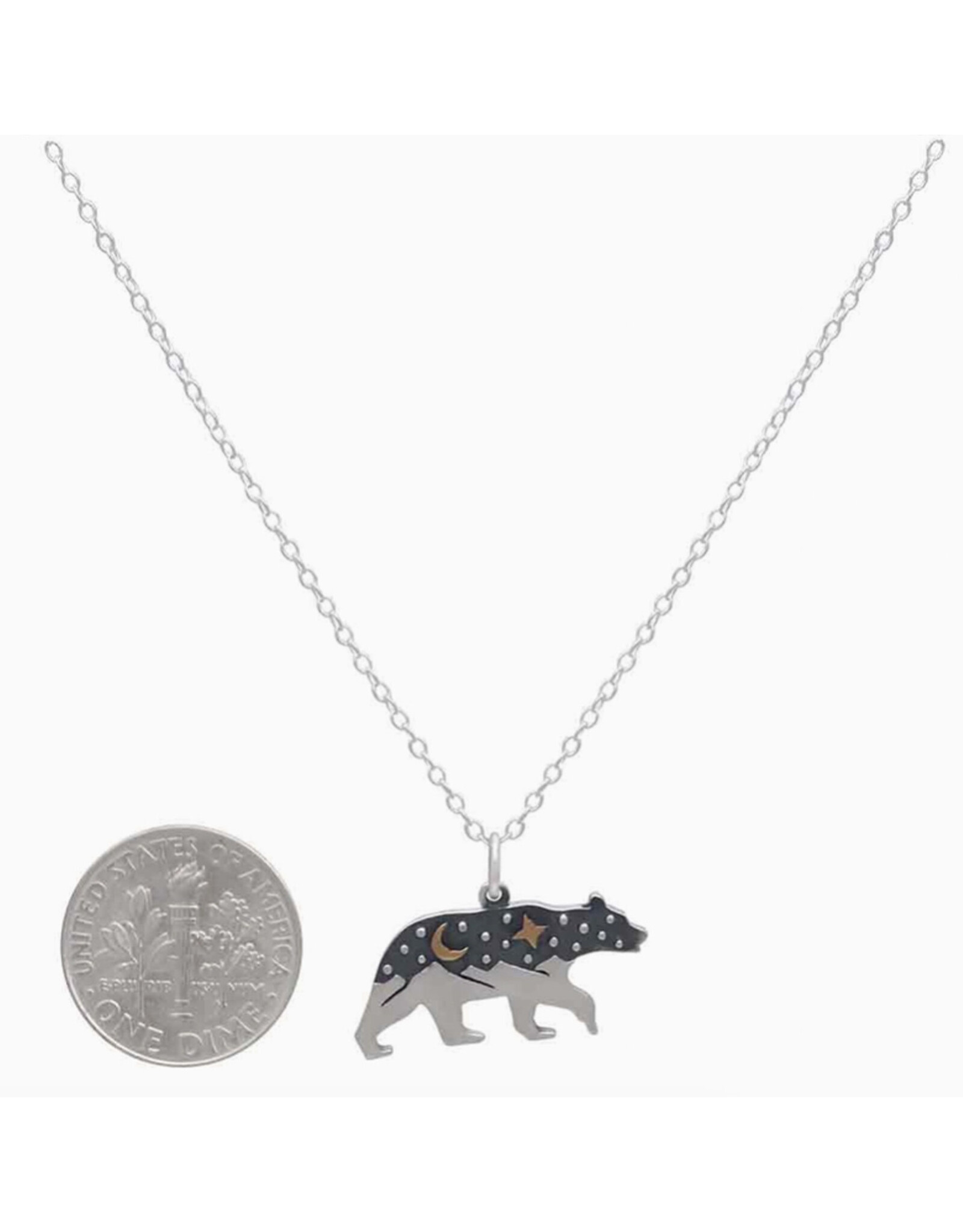 Silver Bear with Bronze Moons Necklace