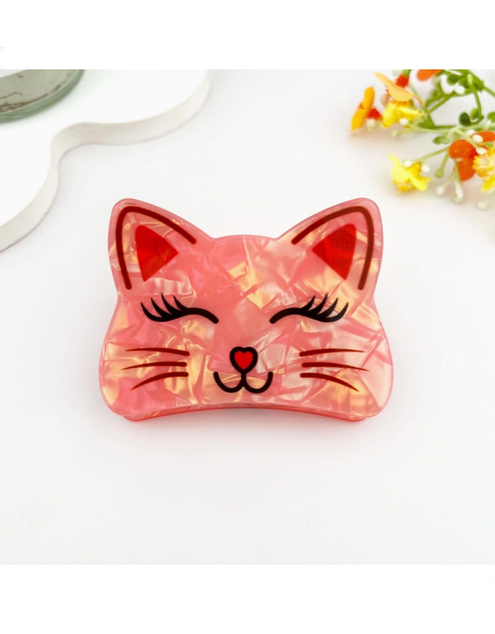 Smiling Cat Claw Clip - Pink
