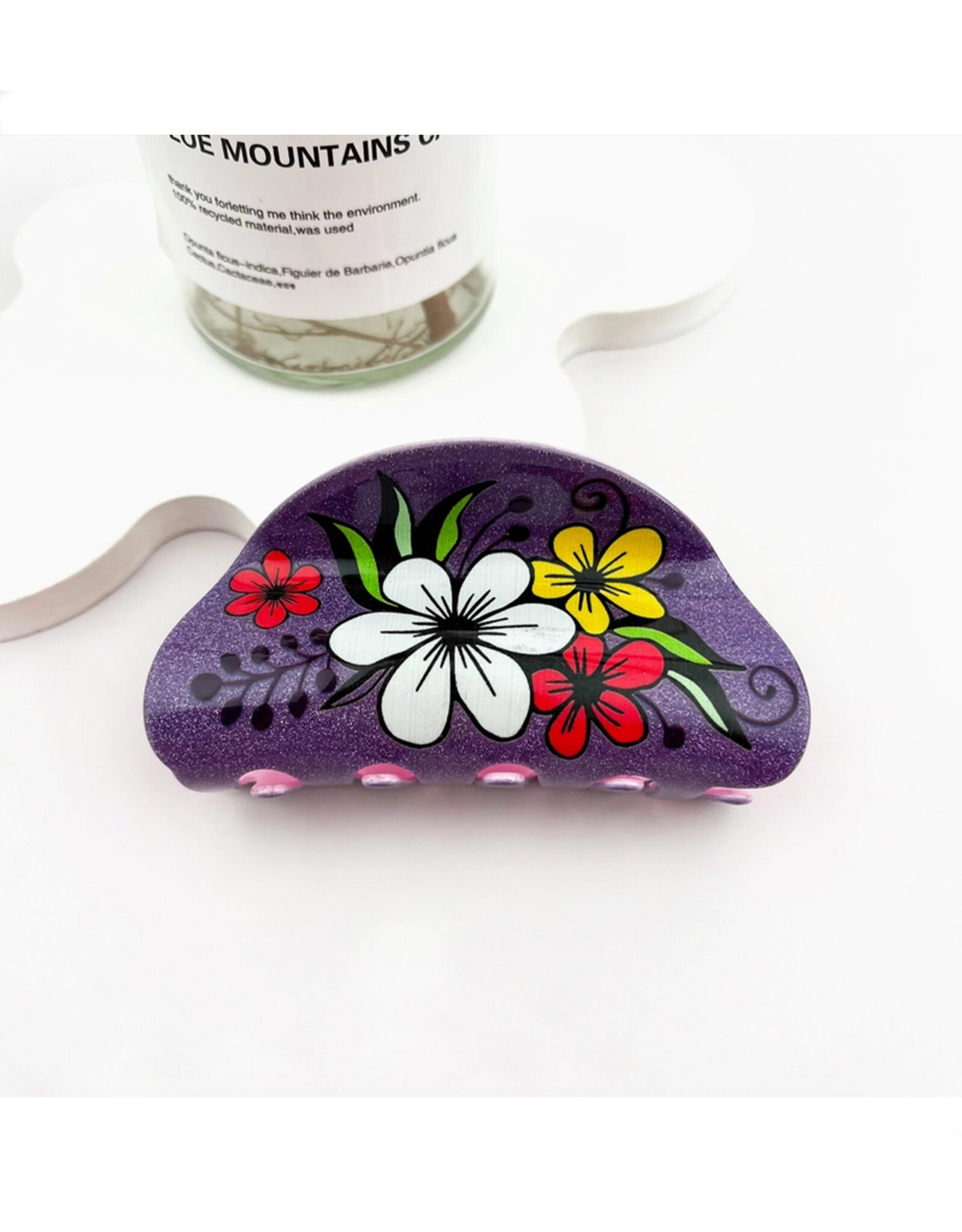 Retro Sparkle Floral Purple Claw Clip