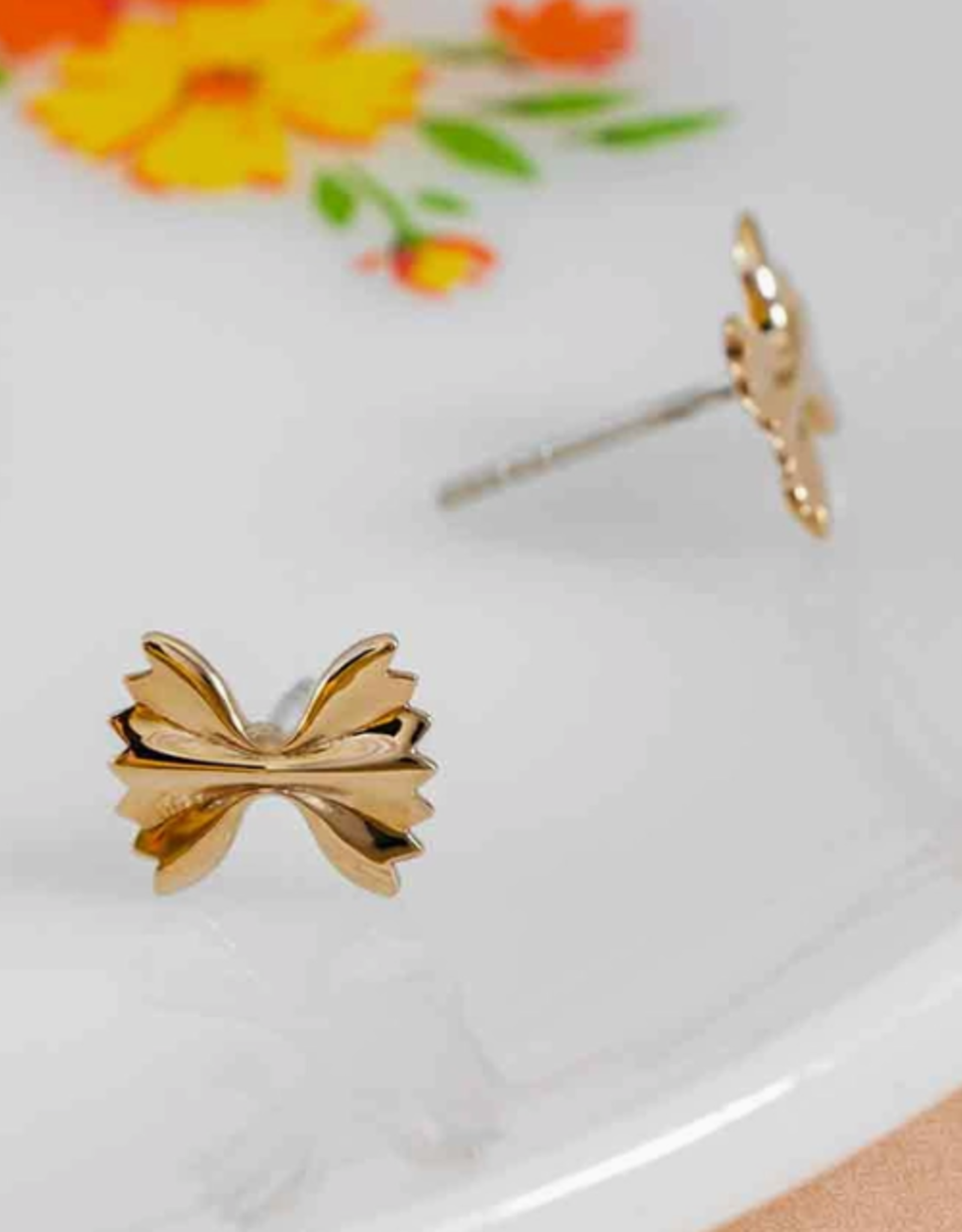 Bronze Bowtie Pasta Stud Earrings