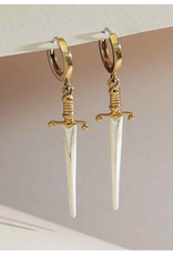 Bronze and Silver Sword Huggie Hoop Earrings