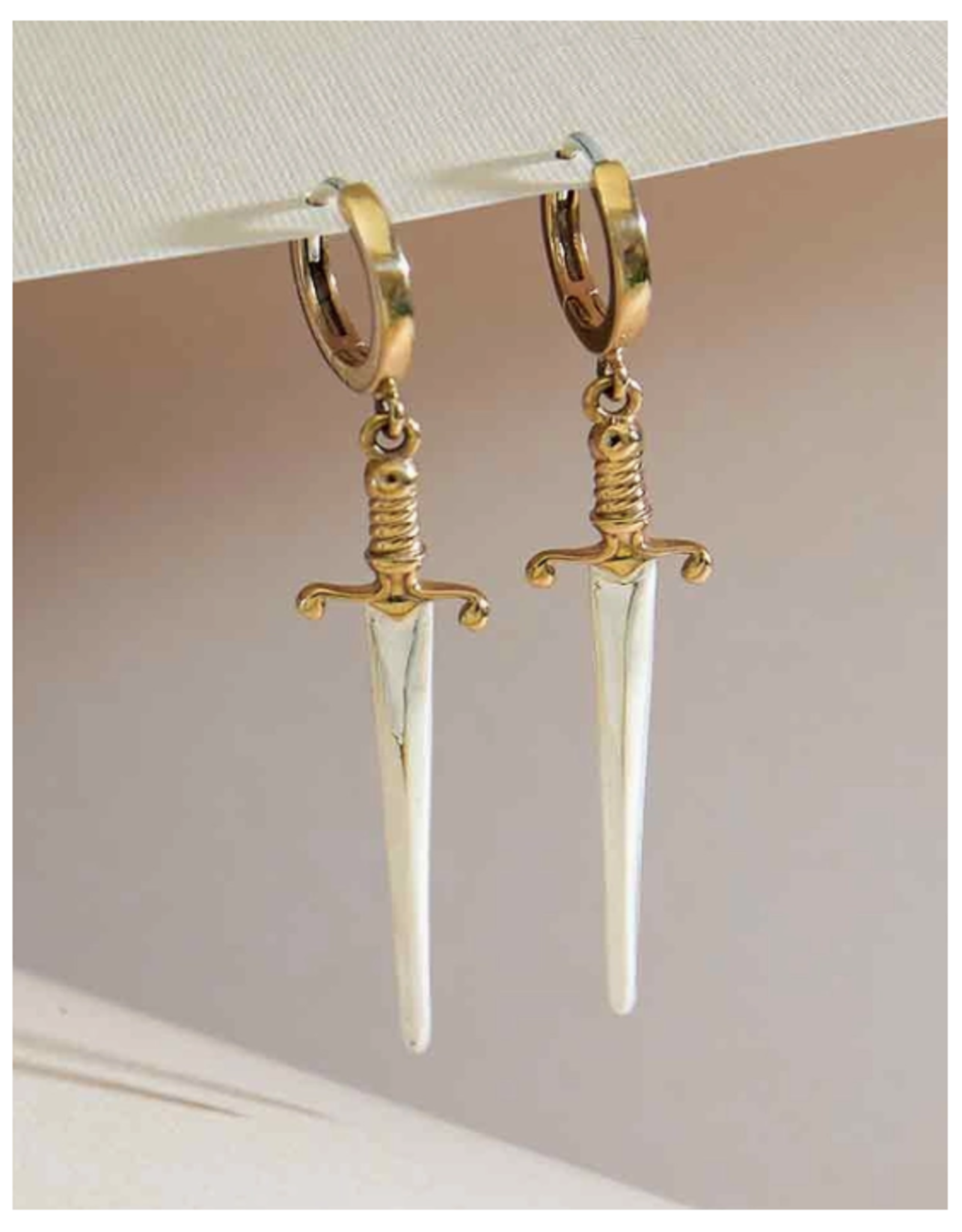 Bronze and Silver Sword Huggie Hoop Earrings
