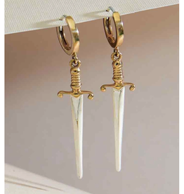 Bronze and Silver Sword Huggie Hoop Earrings
