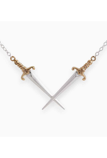 Mixed Metal Crossed Swords Necklace