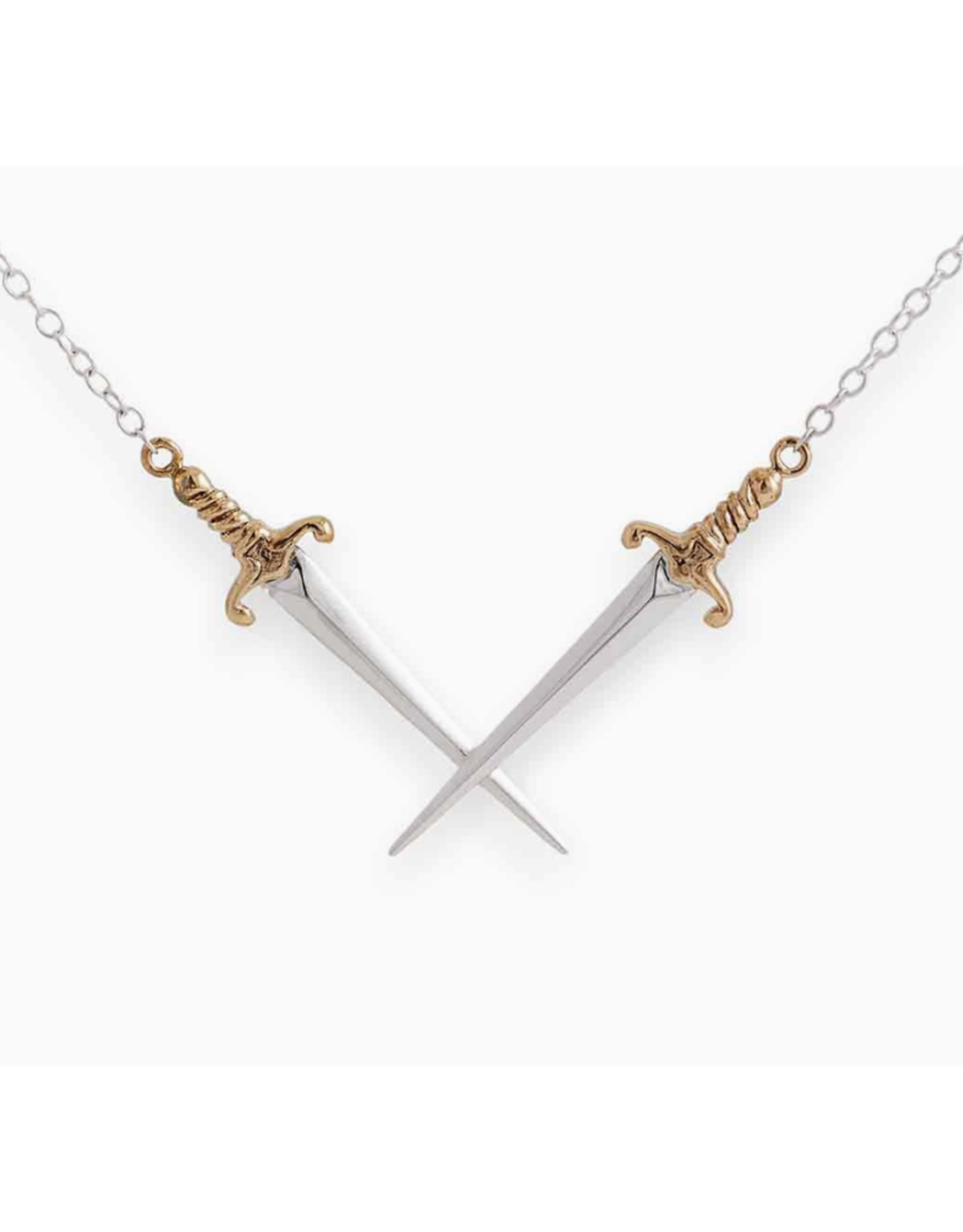 Mixed Metal Crossed Swords Necklace