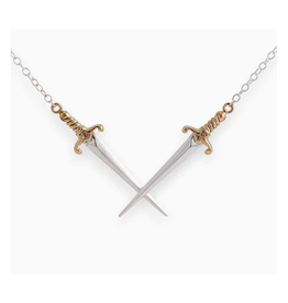 Mixed Metal Crossed Swords Necklace