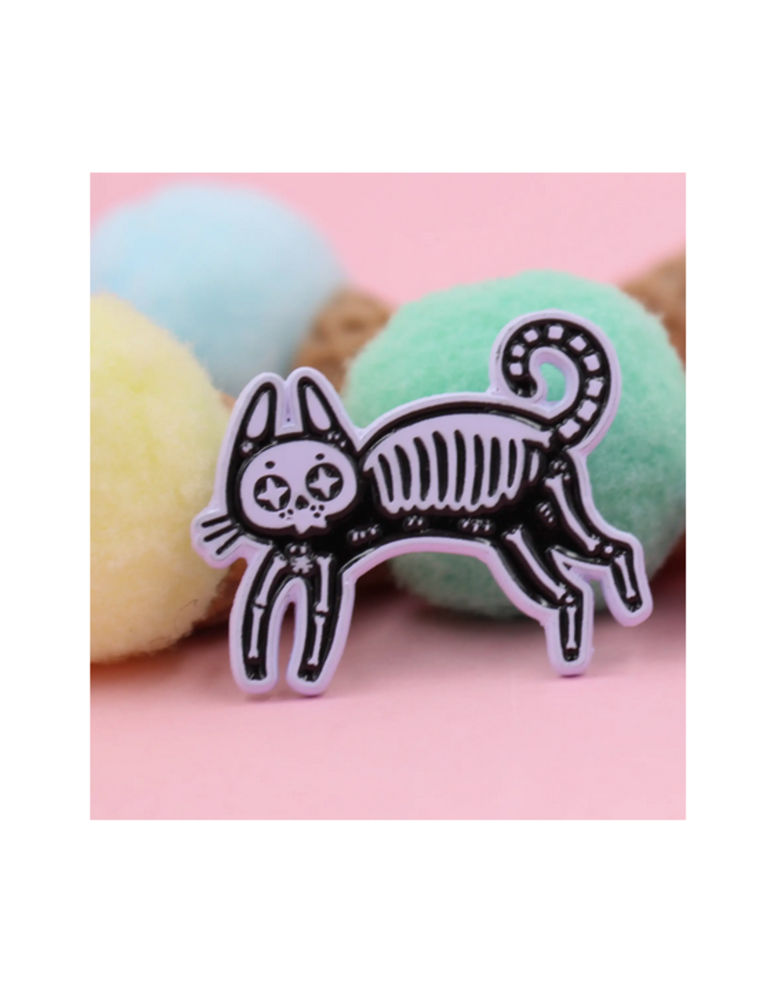 Black Cat Skeleton Enamel Pin (Real Sic)
