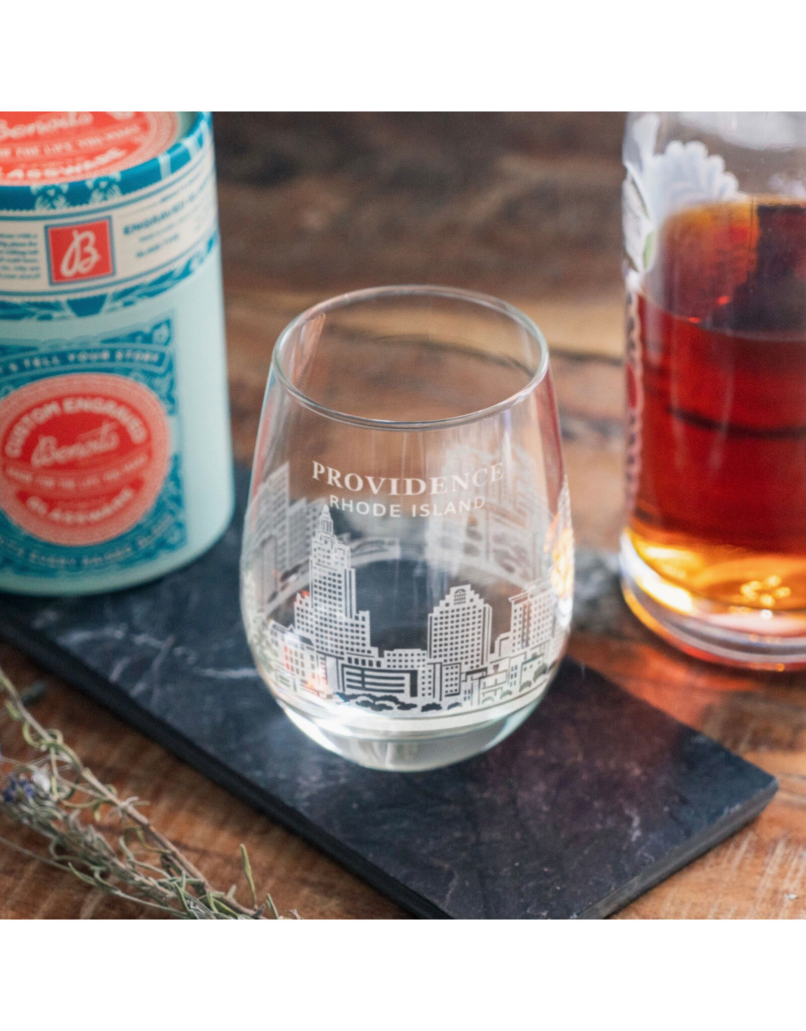 Providence RI City Skyline Stemless Wine Glass 15oz