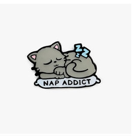 Grey Cat Nap Addict Enamel Pin