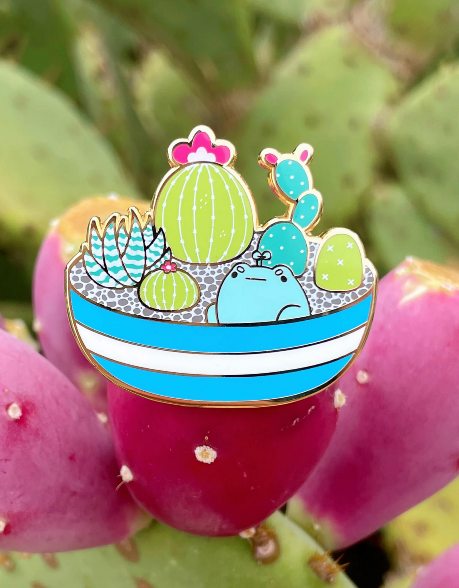 Cactus Bowl Frog Enamel Pin