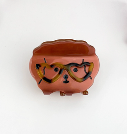 Brown Dog with Glasses Claw Clip