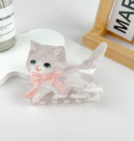 Super Cute White Cat With Bow Claw Clip