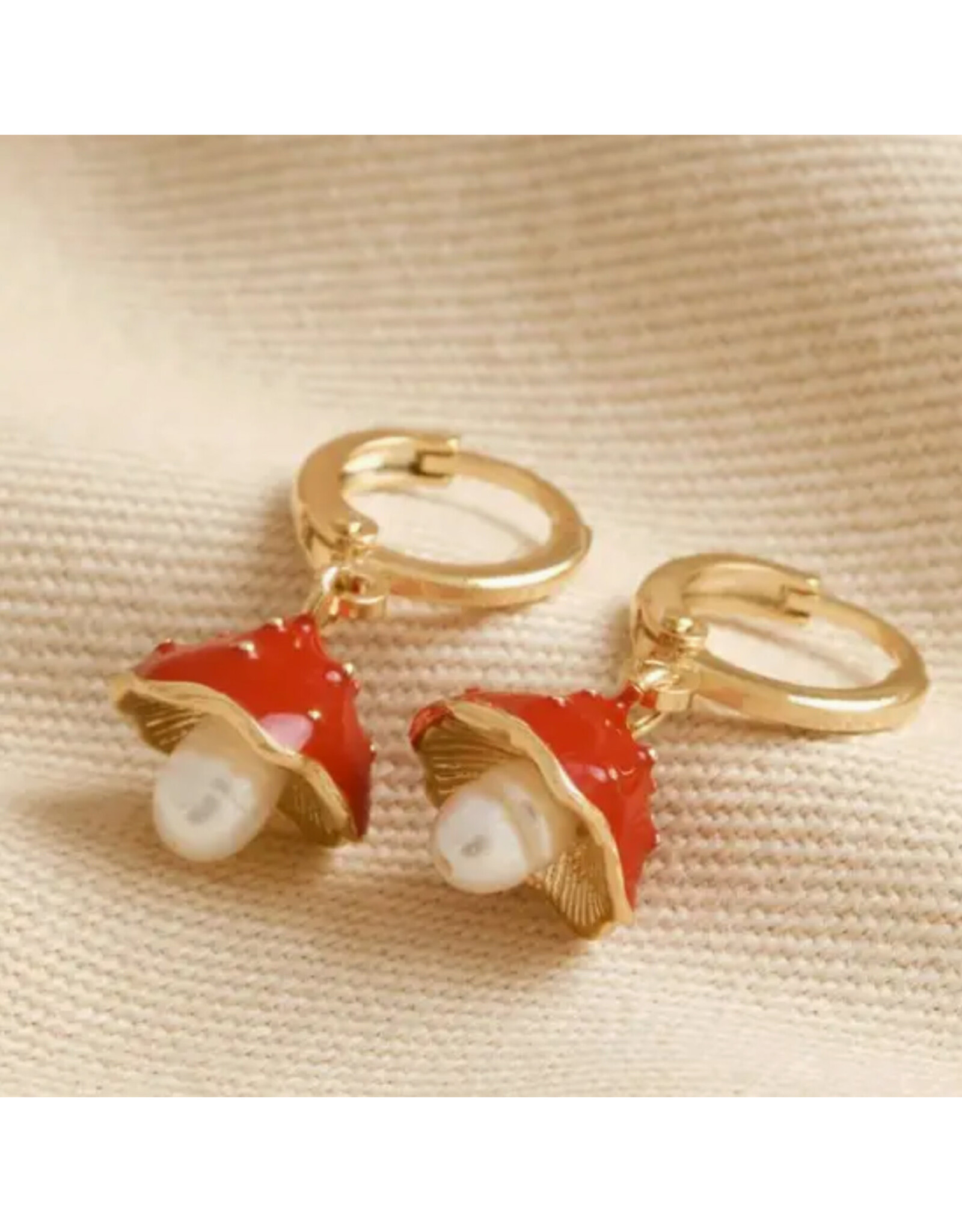 Toadstool and Pearl Huggie Hoop Earrings