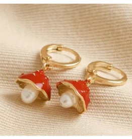 Toadstool and Pearl Huggie Hoop Earrings
