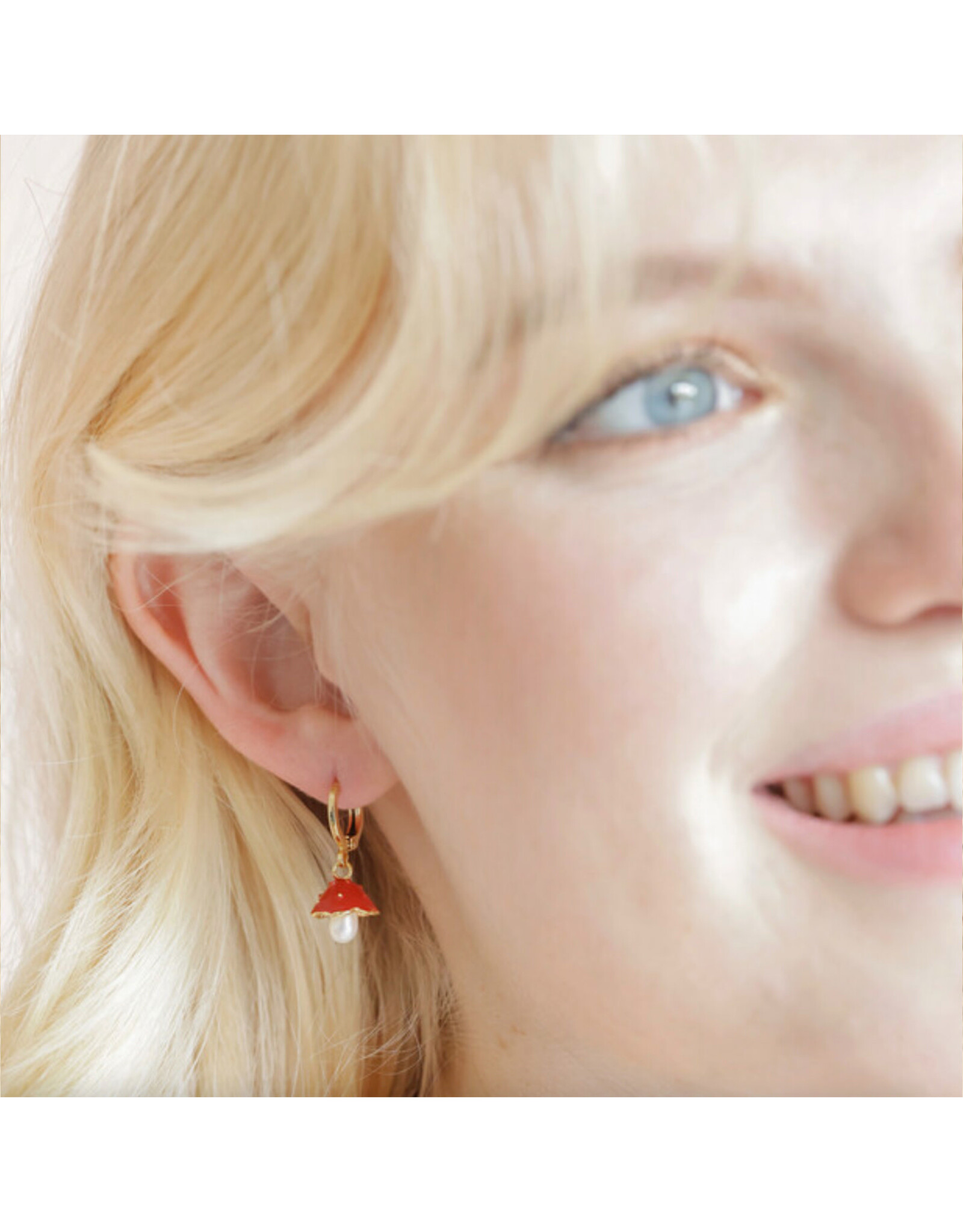 Toadstool and Pearl Huggie Hoop Earrings