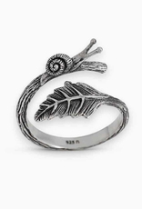 Snail and Leaf Adjustable Ring - Sterling Silver