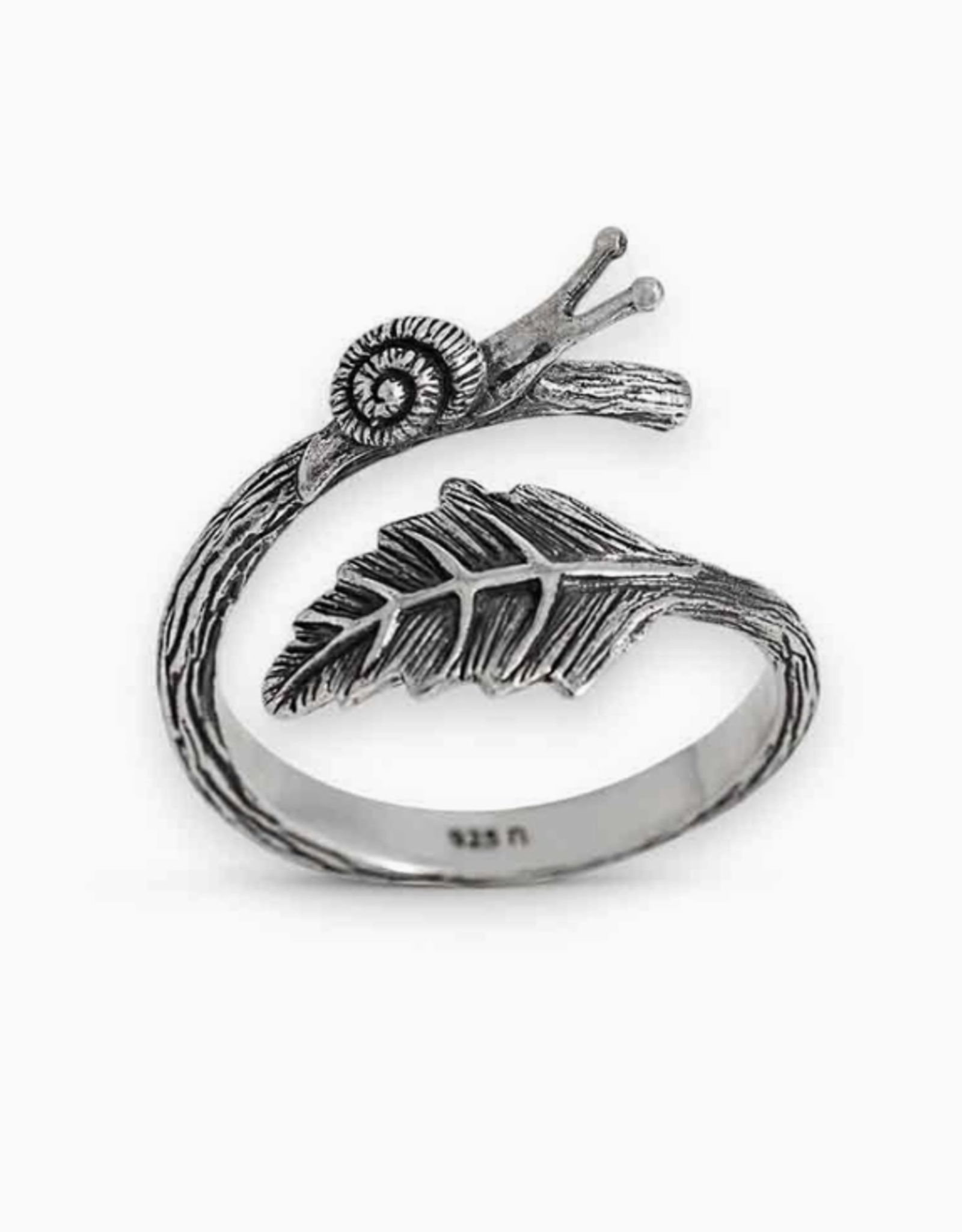 Snail and Leaf Adjustable Ring - Sterling Silver