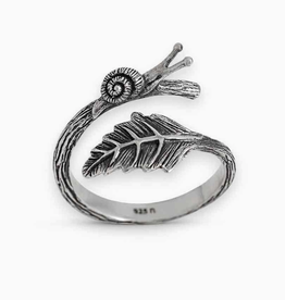 Snail and Leaf Adjustable Ring - Sterling Silver