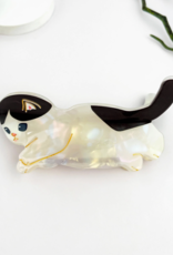 Lazy Black and White Cat Claw Clip