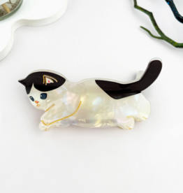 Lazy Black and White Cat Claw Clip