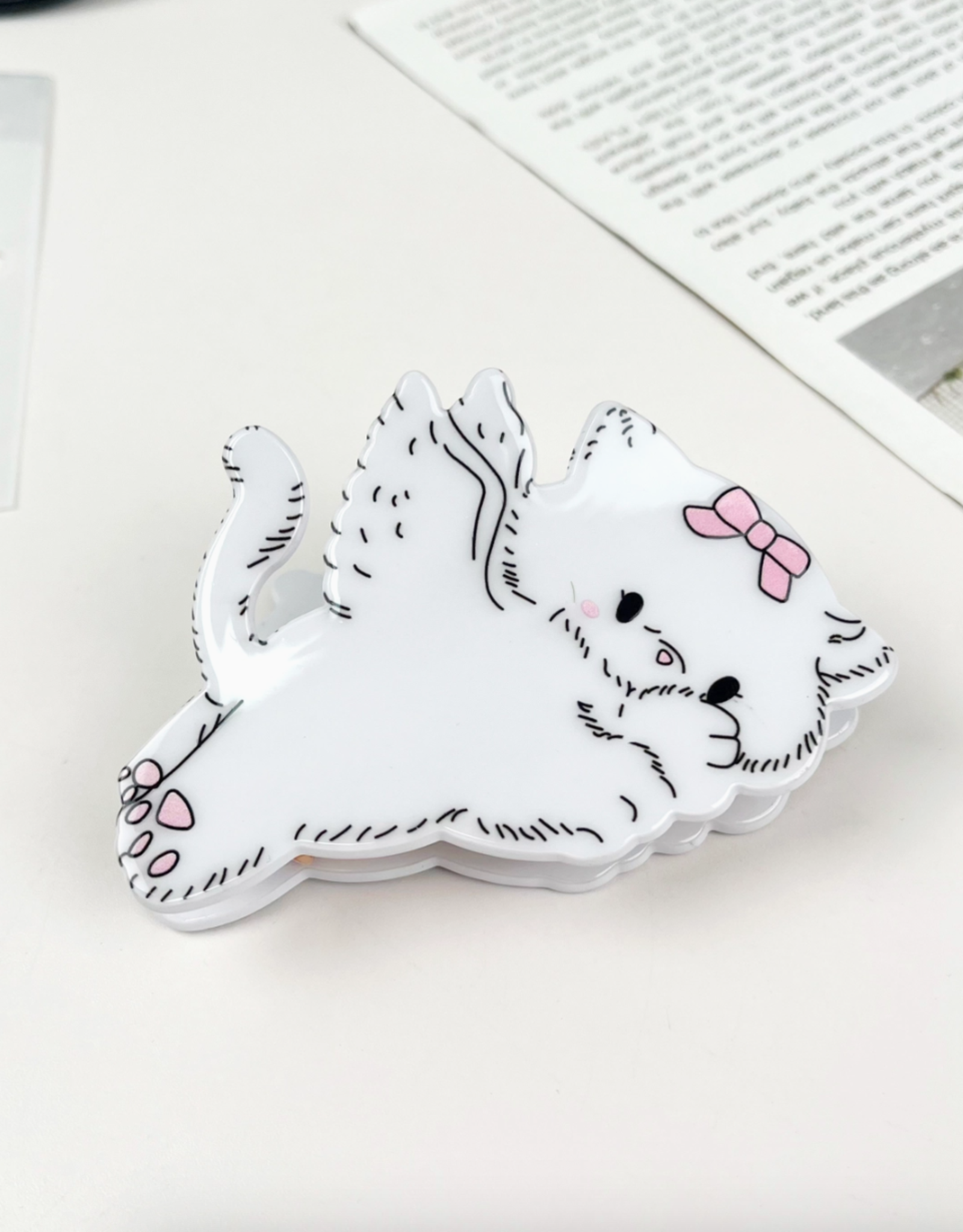 Lovely Angel Kitten with Bow Claw Clip