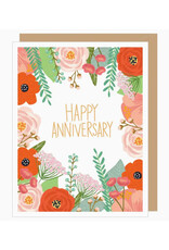 Happy Anniversary Floral on White Greeting Card