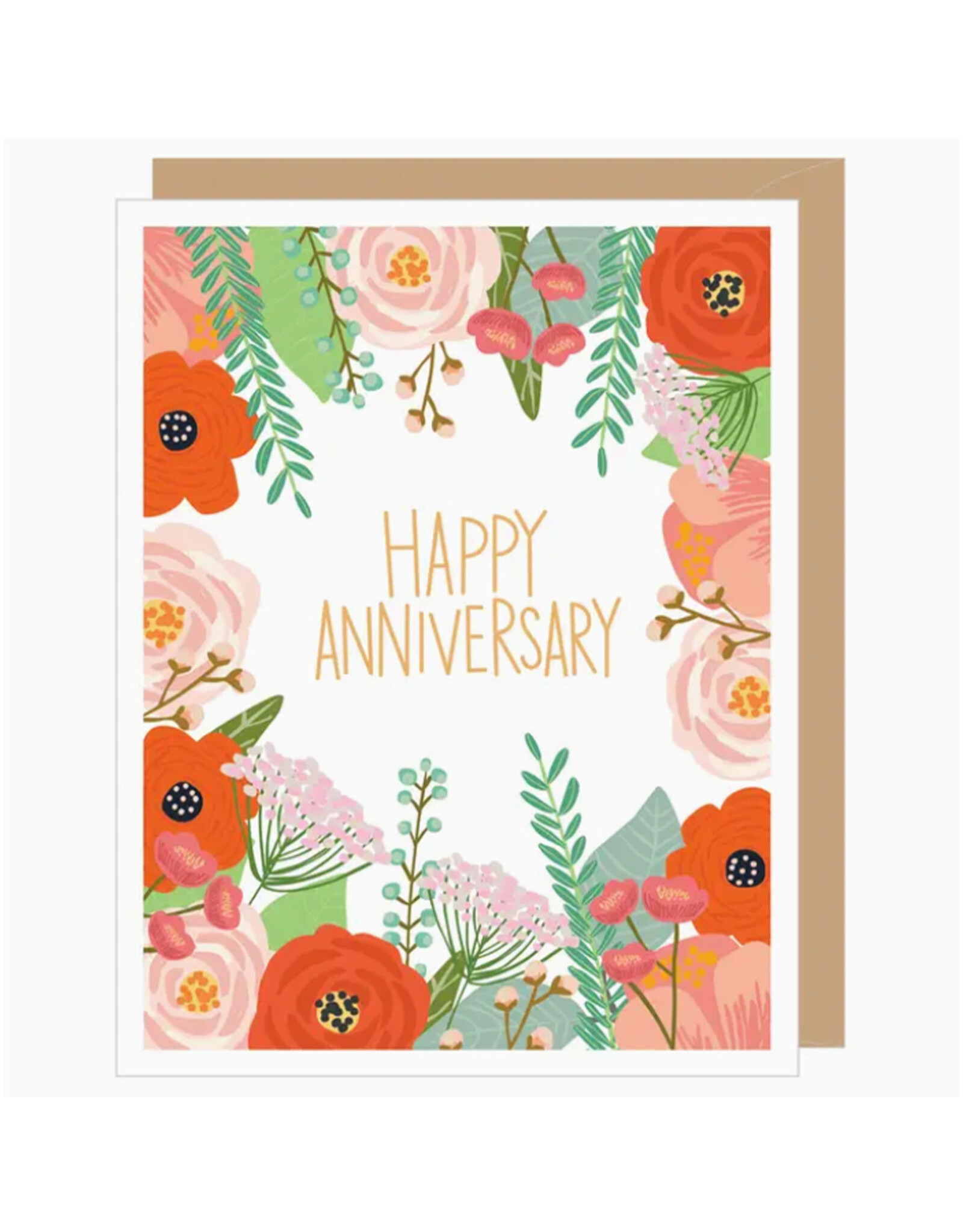 Happy Anniversary Floral on White Greeting Card
