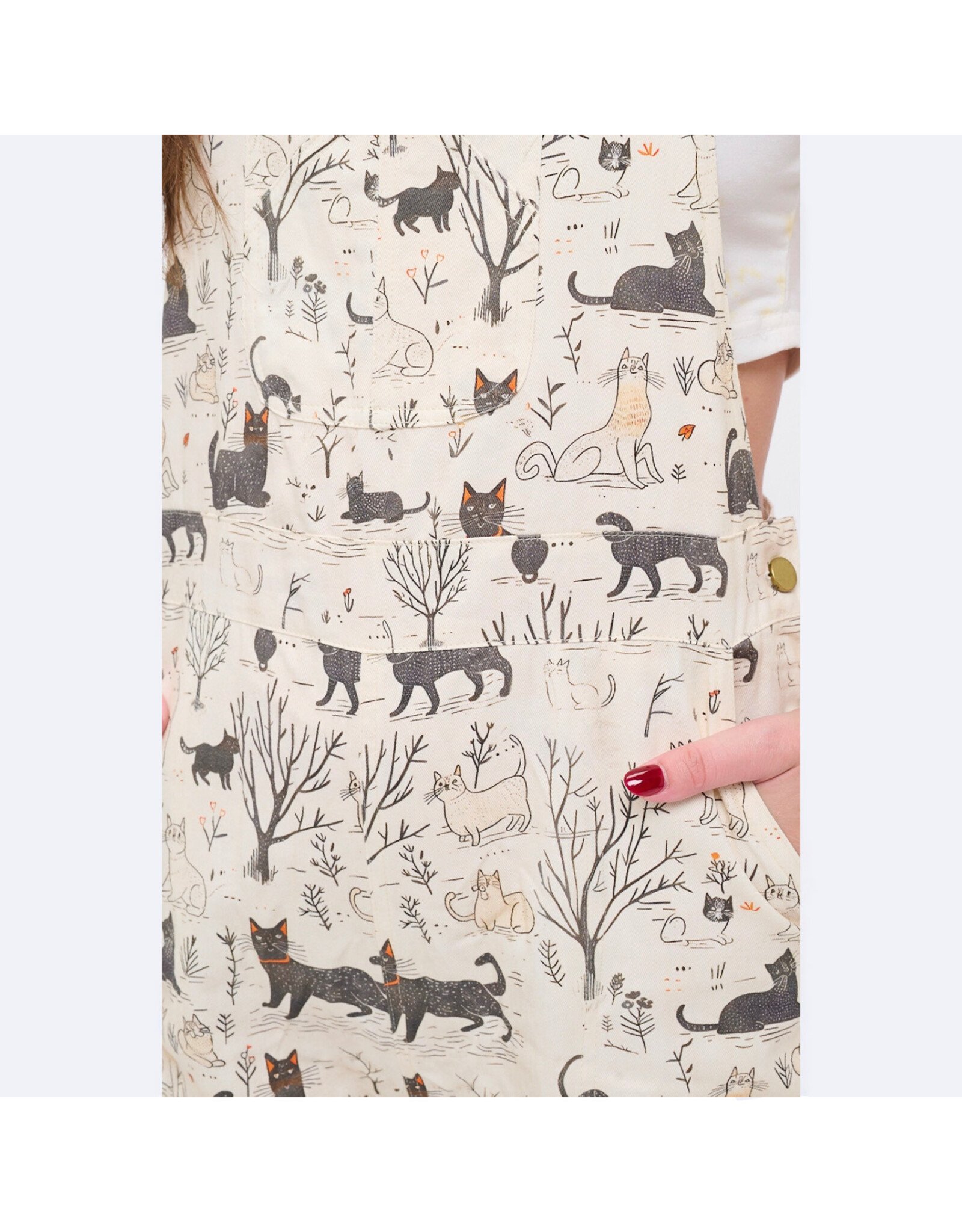 Whimsical Cat Forest Print Overalls