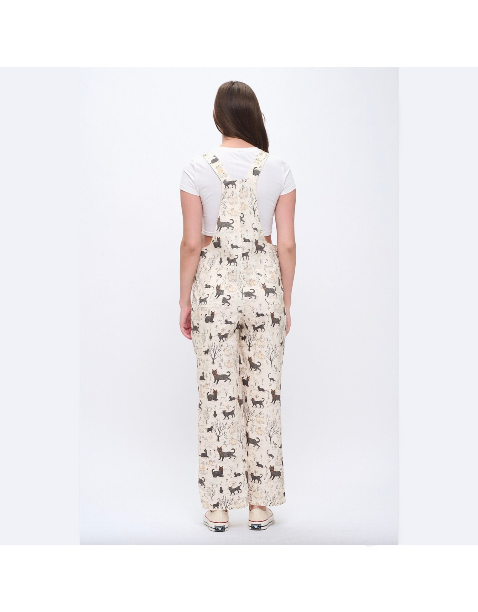 Whimsical Cat Forest Print Overalls