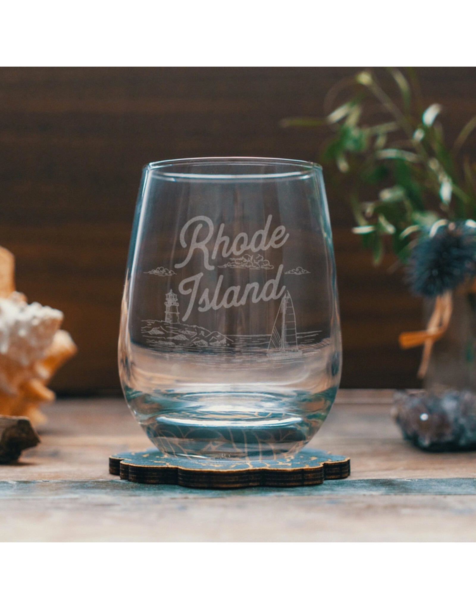 Benoit's Design Co. Rhode Island State Stemless Wine Glass 15oz