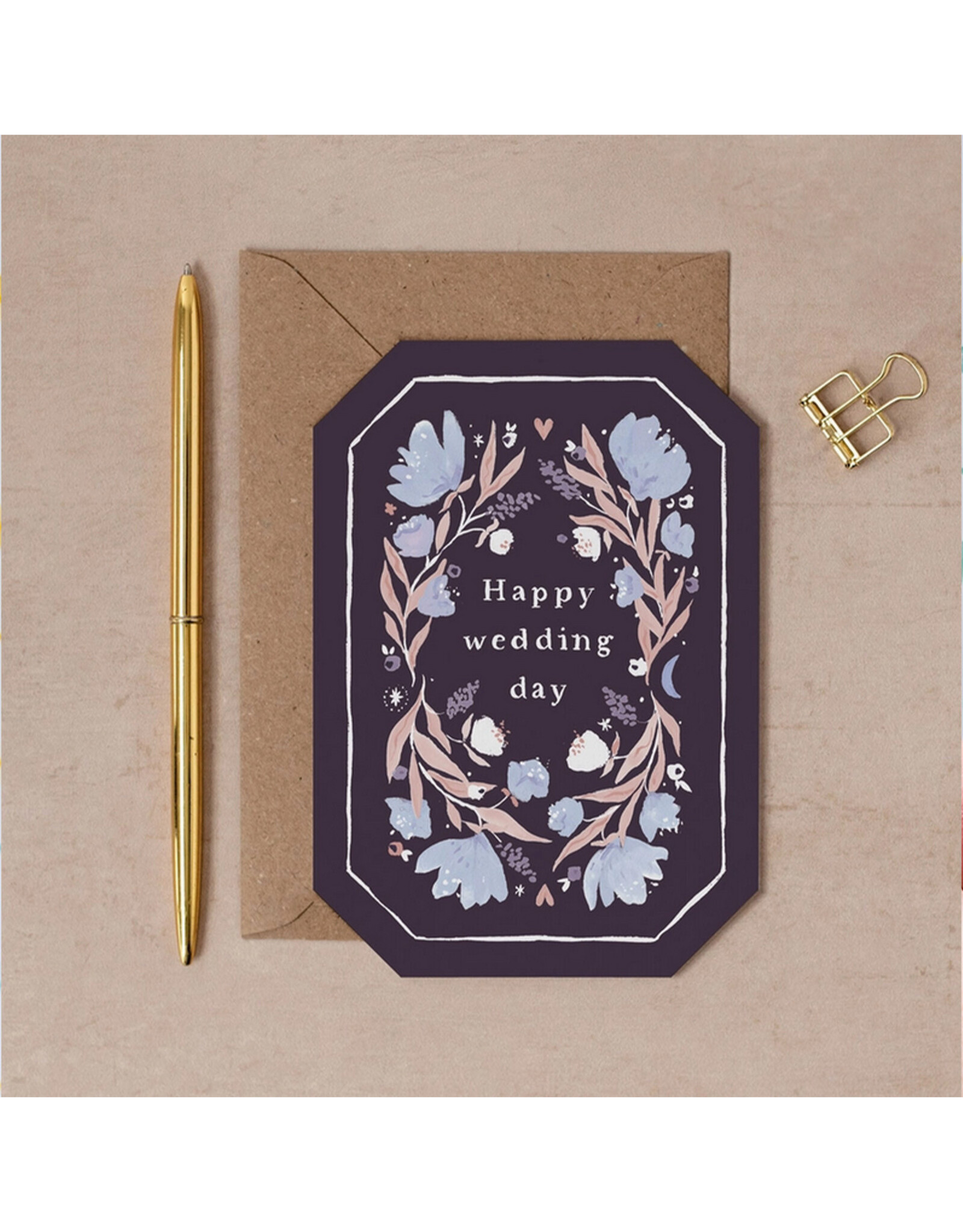 Happy Wedding Day Purple Floral Greeting Card