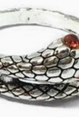 Midi Red Eyed Snake Ring - Silver