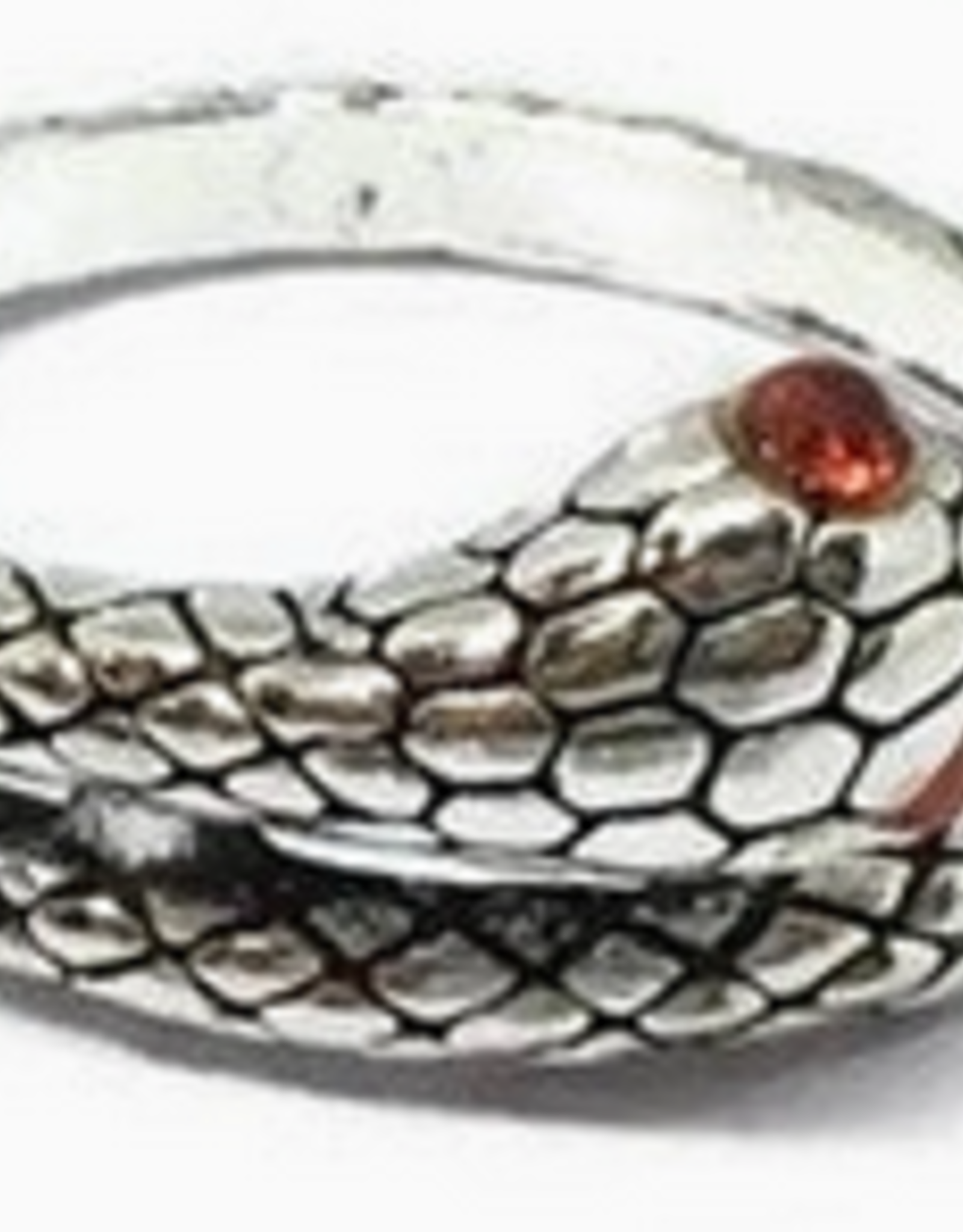 Midi Red Eyed Snake Ring - Silver