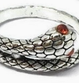 Midi Red Eyed Snake Ring - Silver