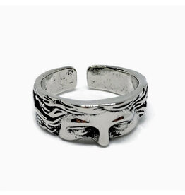 Roman Half Face Adjustable Ring - Silver