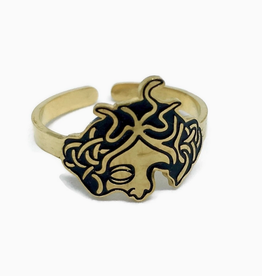Medusa Half Face Adjustable Ring - Gold
