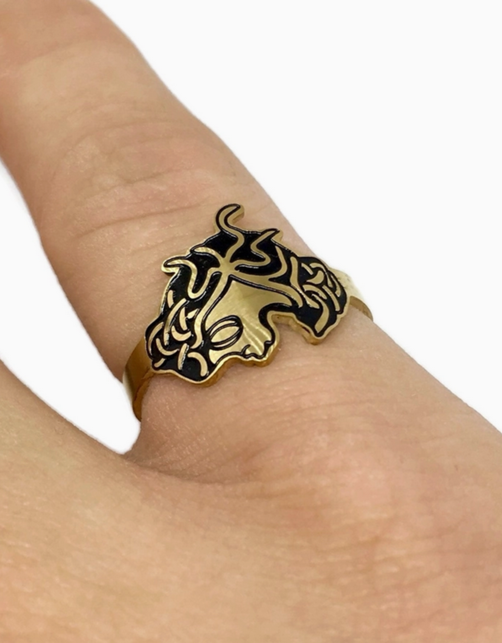Medusa Half Face Adjustable Ring - Gold