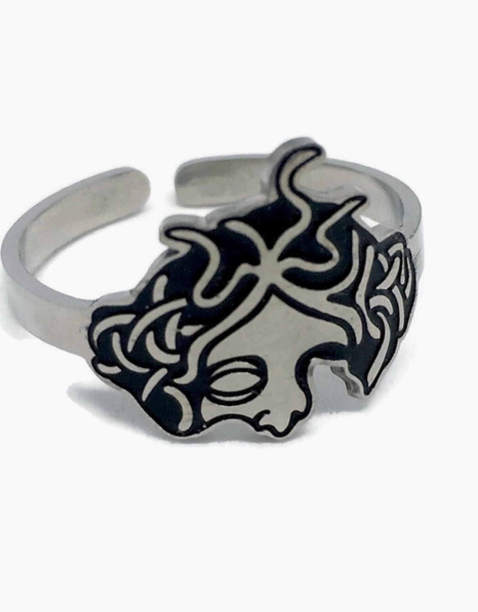 Medusa Half Face Adjustable Ring - Silver