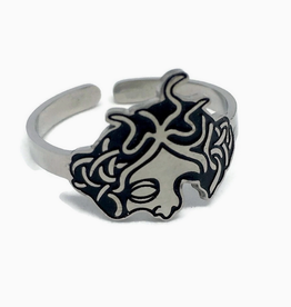 Medusa Half Face Adjustable Ring - Silver
