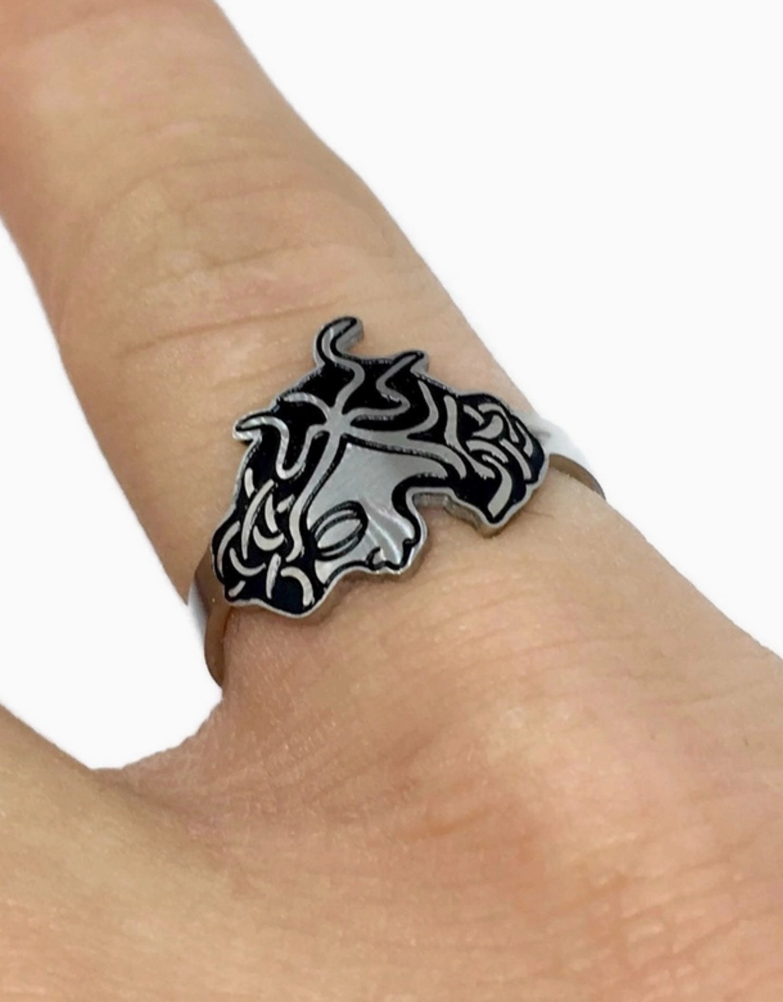 Medusa Half Face Adjustable Ring - Silver