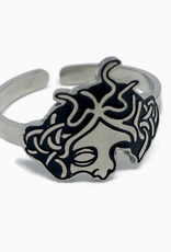 Medusa Half Face Adjustable Ring - Silver