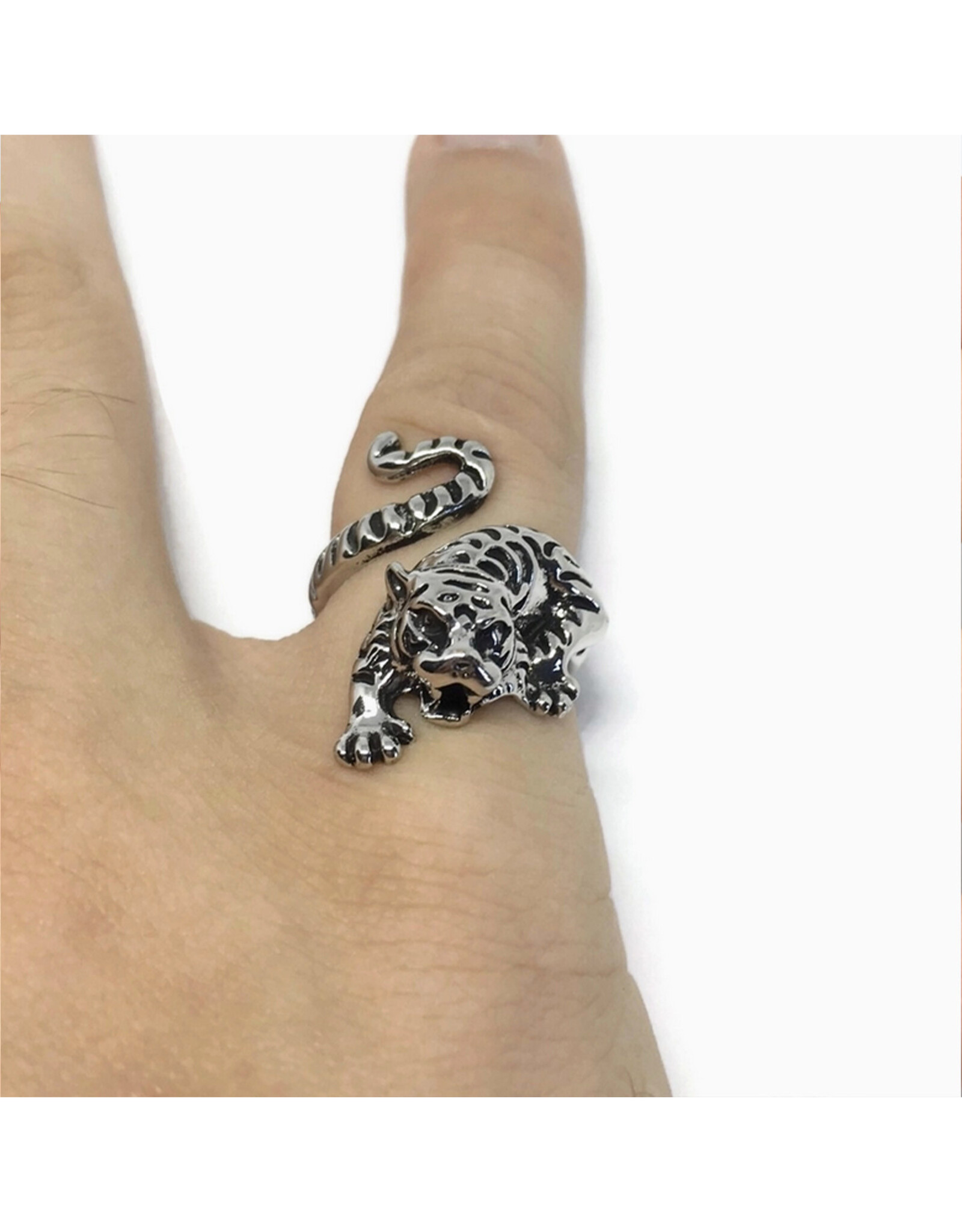 Roaring Tiger Adjustable Ring - Silver