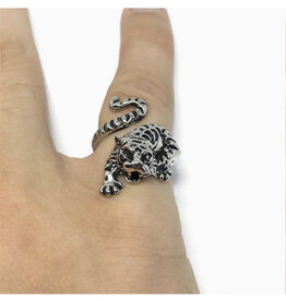 Roaring Tiger Adjustable Ring - Silver