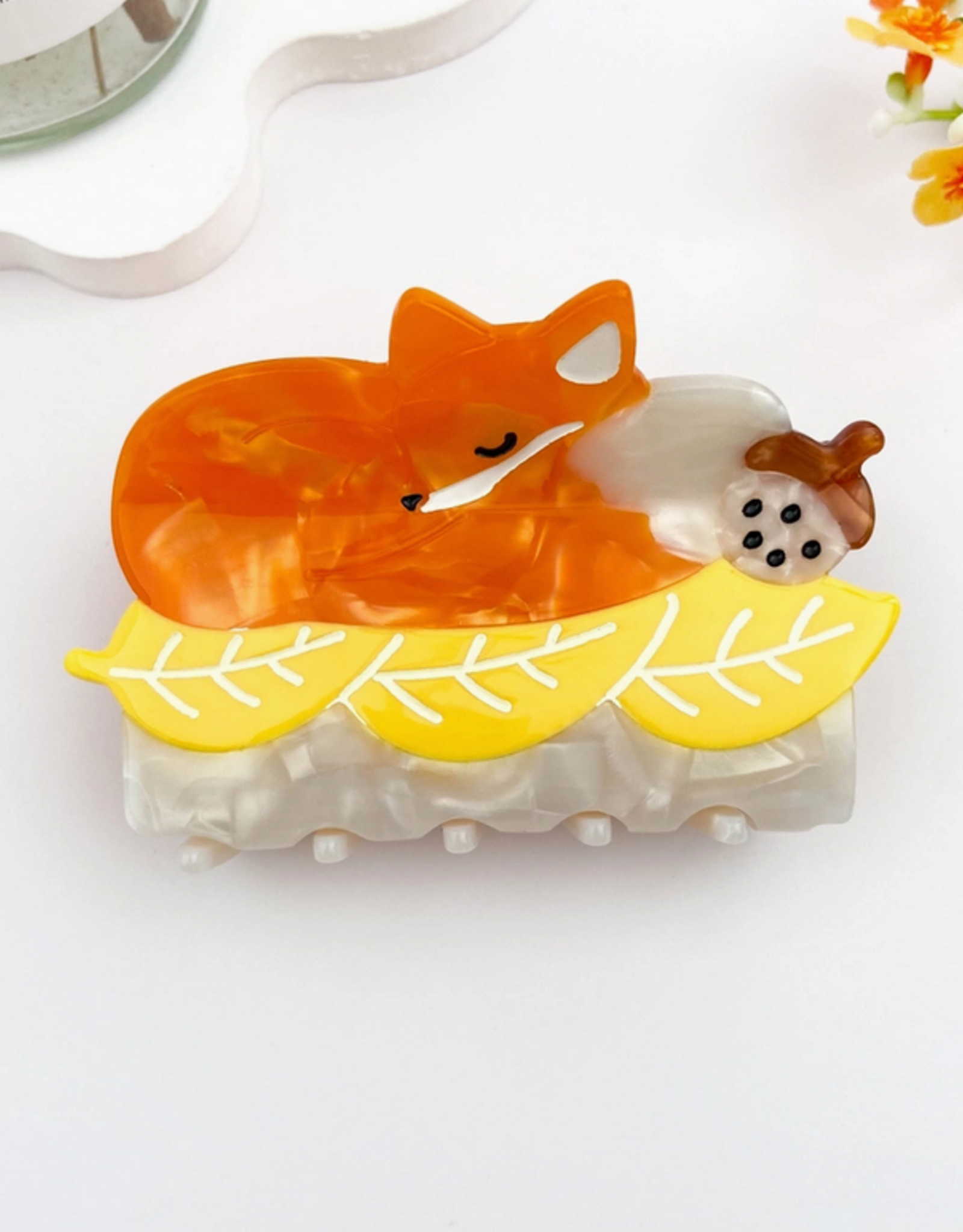 Cozy Fox On Maple Leaves Claw Clip