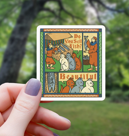 Medieval Cat Tapestry "Do You Sell Fish?" Sticker
